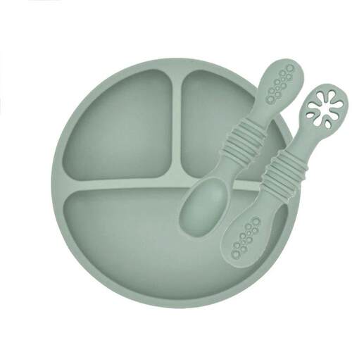 3Pcs Baby Safe Silicone Suction Dining Plate Learning Spoon