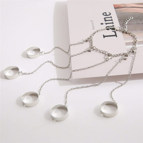 Modyle Punk Geometric Silver Color Chain Wrist Rings For Wom