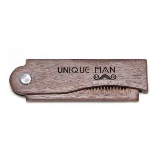 Mens Pocket Comb Folding Wooden Beard Comb with Leather Cas