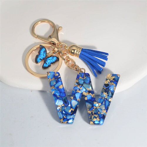 Exquisite Blue Glazed Stone A to Z Resin Keychain 26 Initial