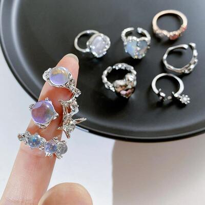 Kpop Retro Gothic Silver Color Heart Metal Ring For Women Gi