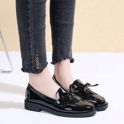 Rimocy Black Patent Leather Womens Loafers Platform Slip on