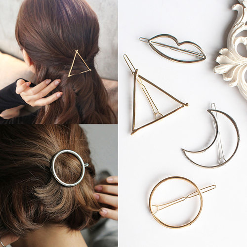 Fashion Geometric Mental Hairpins for Girls Triangle Moon Ha