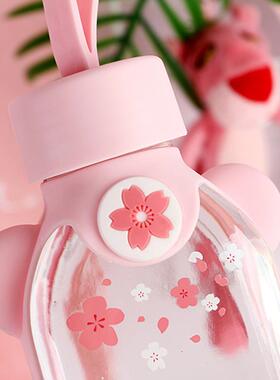 Glass water bottle cherry blossom pattern transparent creati