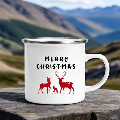 Deer Printed Mug Enamel Coffee Latte Cup Children Breakfast