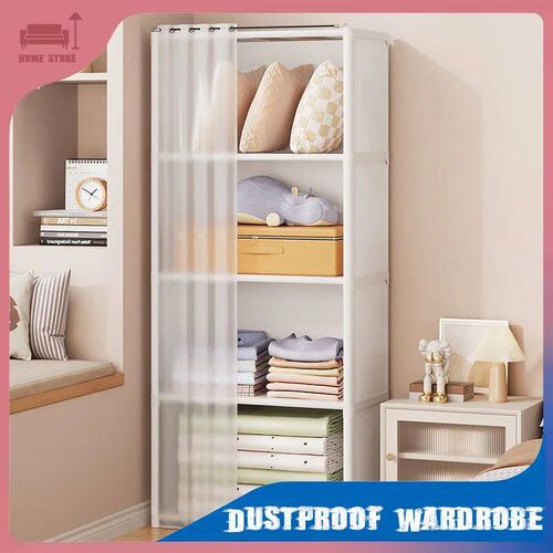 Dustproof Wardrobe with Curtains Multi-layer Storage Rack Hi
