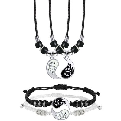 Tai Chi Yin Yang Couple Brlets Alloy Pendant Adjustable B