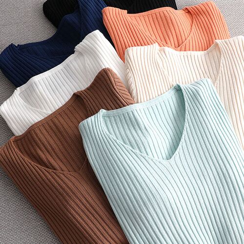 2022 basic v-neck solid autumn winter Sweater Pullover Women