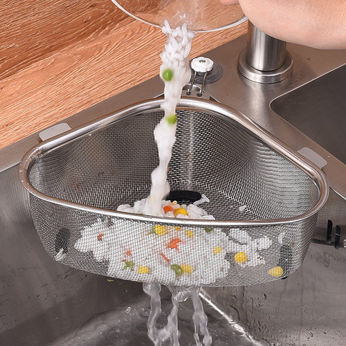Kitchen Sink Drain Basket Stainless Steel Triangle Food Vege