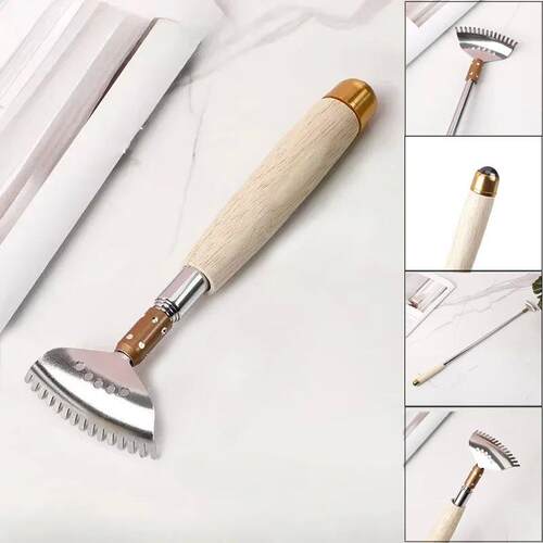 Metal Back Scratcher Telescopic Wooden Handle with Steel Rol