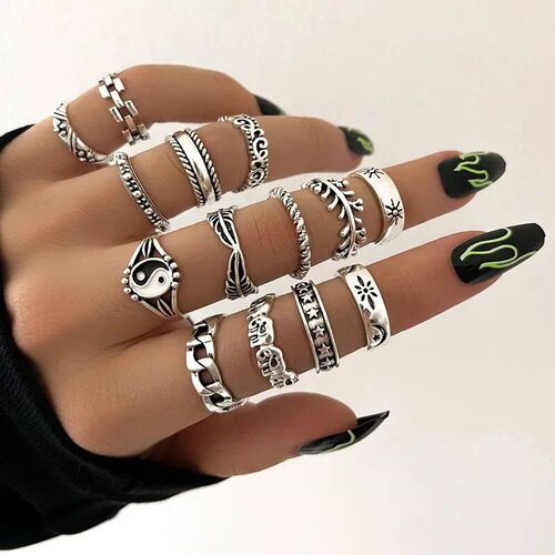 Fashion Vintage Punk Ring Set Zircon Silver Color Retro Allo