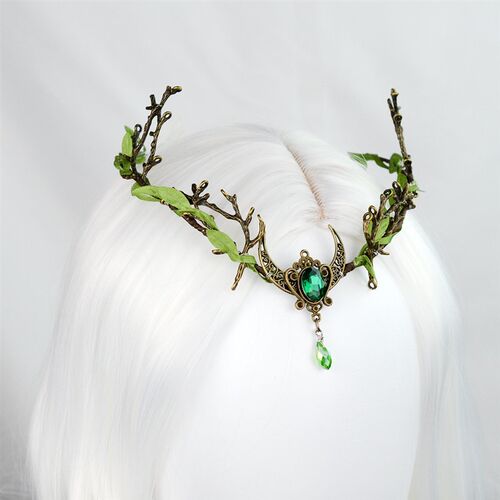Handmade Magic Forest Leaves Crecent Moon Crystal Tiara Fair