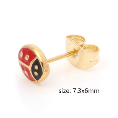 316 Stainless Steel Enamel Red Ladybug Ear Post Stud Earring