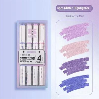 4 Colors/box Kawaii Glitter Highlighter Pen Pastel Fine Past