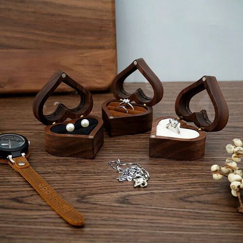 Wedding Love Ring Box Walnut Pair Ring Storage Packaging Gif