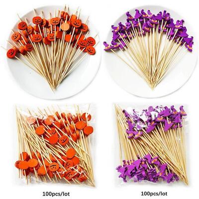 100Pcs Halloween Decoration Disposable Bamboo Skewers Pumpki