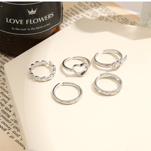 Fashion Hollow Heart Ring Set 5PCS Elegant Vintage  Adjustab