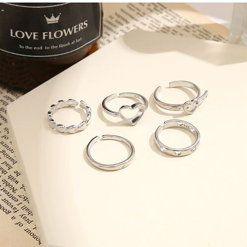 Fashion Hollow Heart Ring Set 5PCS Elegant Vintage  Adjustab