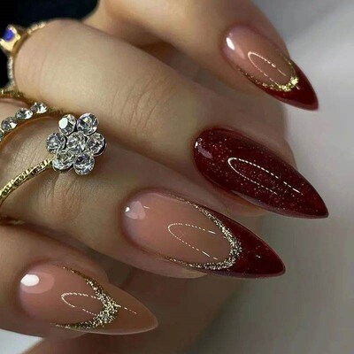 24Pcs Long Stiletto Press on Nails Box Acrylic False Nails w