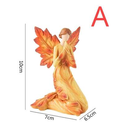 Autumn Maple Leaf Angel Wing Angel Figurines Statue Desktop