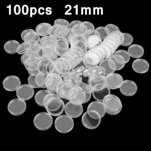 100Pcs 21mm Plastic Clear Coin Capsules Storage Case Box