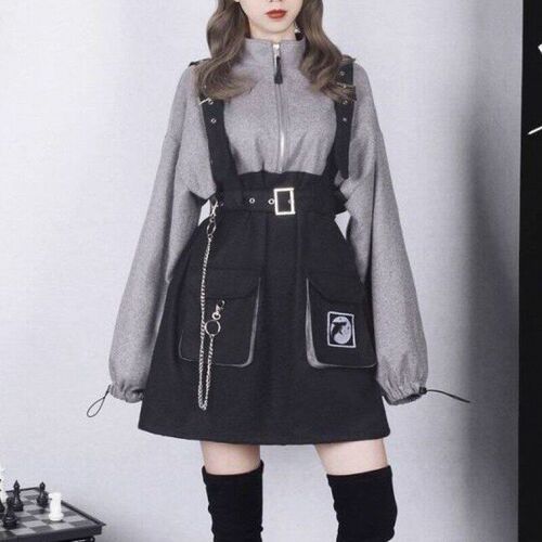 2021 Vintage Women Gothic Girls Punk Dress High Waist Long S