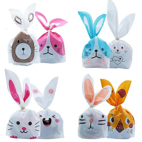 10/50pcs/lot Cute Rabbit Ear Bags Cookie Plastic Bags&Ca
