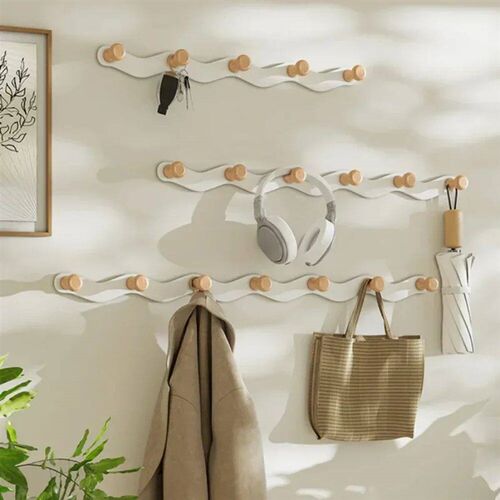 Coat Hanger Wall Mount Creative Wave Iron Hooks Row No Punch