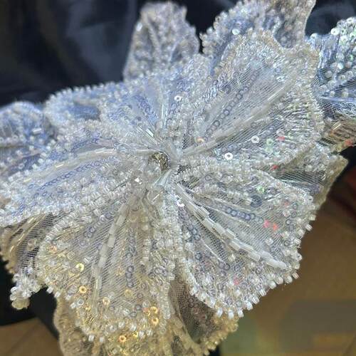 White Multi-layer Lace Sequin Studded 3D Flower Patch DIY Cl