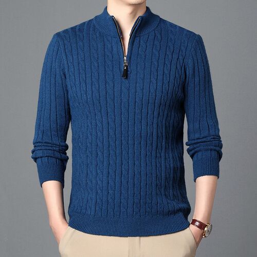 Mens Knitted Sweater Solid Color Twist Sweater Half Turtlen