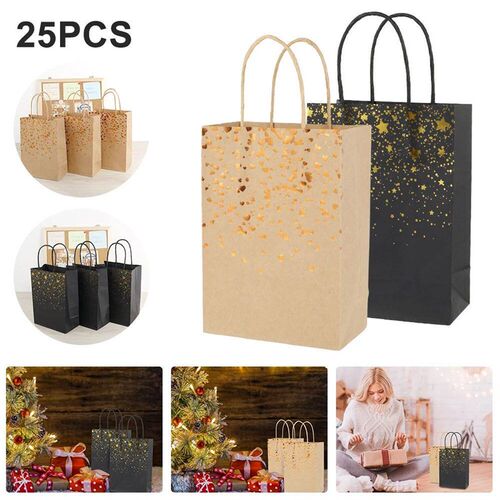 25Pcs Gift Bags Kraft Paper Bags with Handles Party Decorati