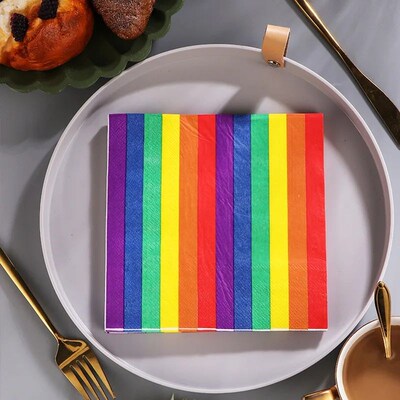 Rainbow Table Paper Napkins, Simple, Colorful, Striped,Paper
