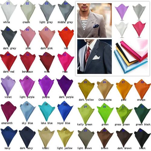 Luxury Mens Handkerchief Solid Color White Black Red Hankie