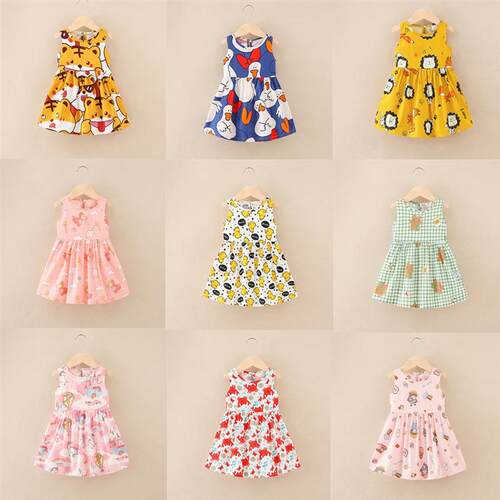 1-7 Years Baby Girls Sleeveless Flower Print Dresses Clothes