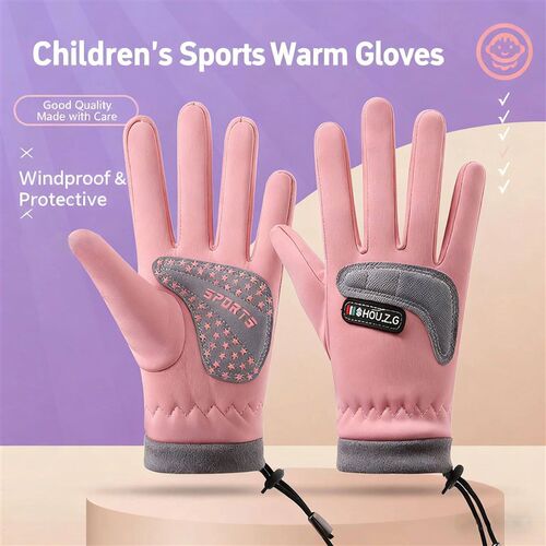 Warm Cycling Childrens Gloves Autumn Winter Drawstring Anti