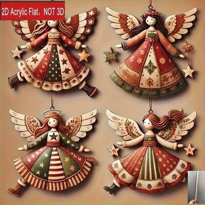 4pcs Handmade Vintage Wooden Angel Christmas Ornaments- Mult