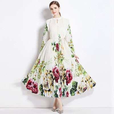 Dropshipping Spring Summer Fall Sexy Vintage Floral Print O