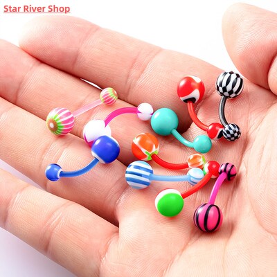 10/20/50pcs Acrylic Navel Stud Colorful Ball Belly Ring Bar