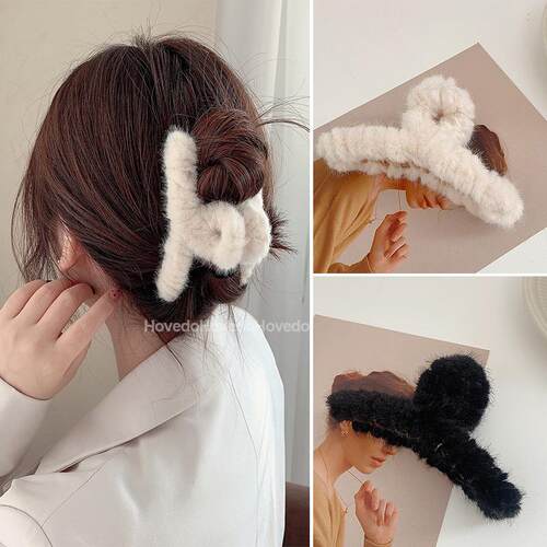 Winter Plush Hair Claw Elegant Acrylic Hairpins Faux Fur Hai