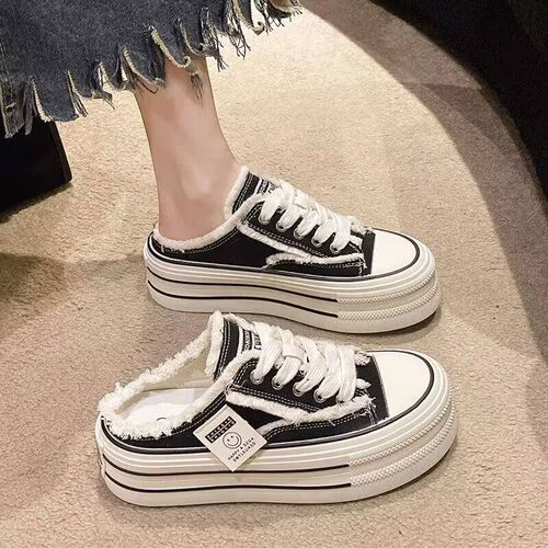 Womens Baotou Slippers Autumn New Round Head Lace-up