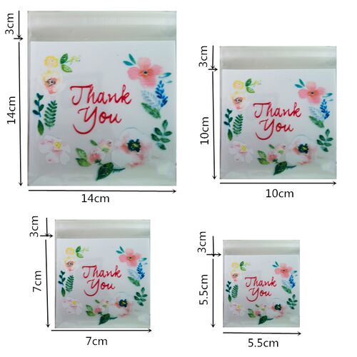 100Pcs Plastic Bags Thank you Cookie&Candy Bag Self-Adhe