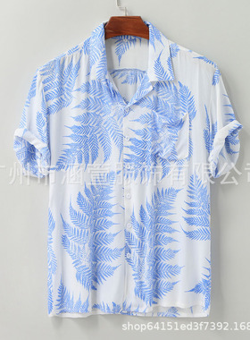 Mens leaves casual shirt Hawaiian scenery mens shirt NEW