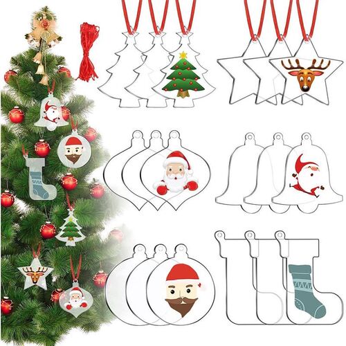 Christmas Transparent Acrylic Blank decorations Diy With Red