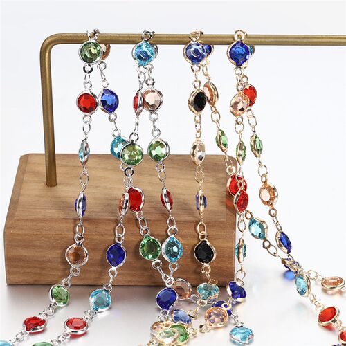 1meter 6mm Colorful Crystal Beads Beaded Chain Glass Bead KC