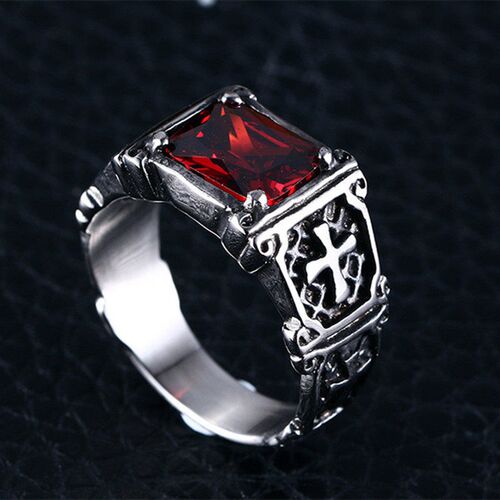 Fashion Personality Exquisite Red Zircon Cross Pattern Ring