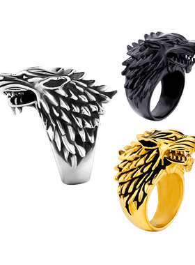 Haiteng mens wolf head titanium steel ring Nordic Viking ti