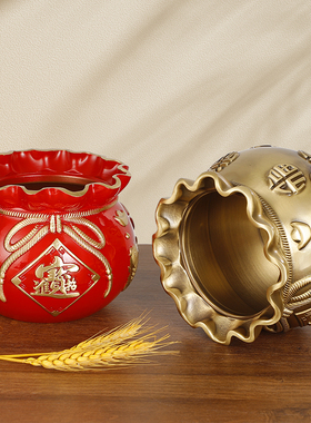 招财福袋铜存钱储蓄罐聚宝盆摆件办公家具客厅装饰品钱袋铜摆件