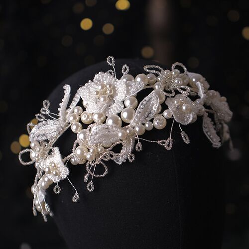 Silver Color Pearl Crystal Hairband Tiara Headbands Bridal H
