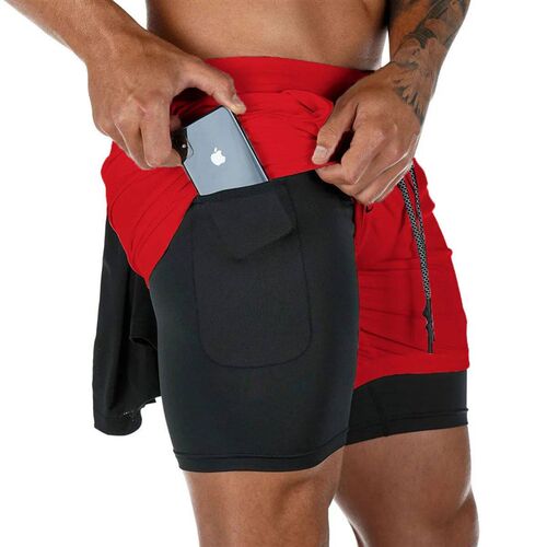 Mens Double Layer Fitness Shorts Men Fitness Gym Training 2