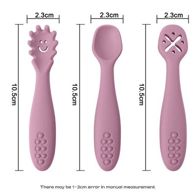 3PCS Cute Baby Learning Spoons Utensils Set Newborn Feeding